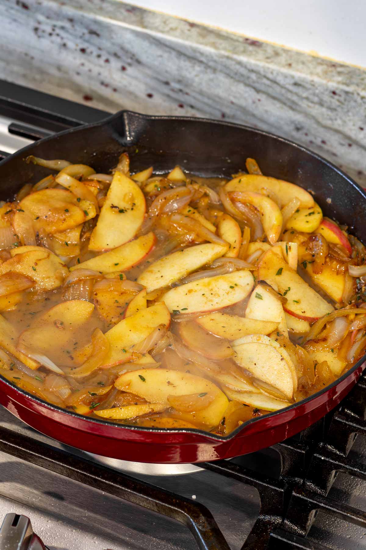 added apples to the pan for simmering