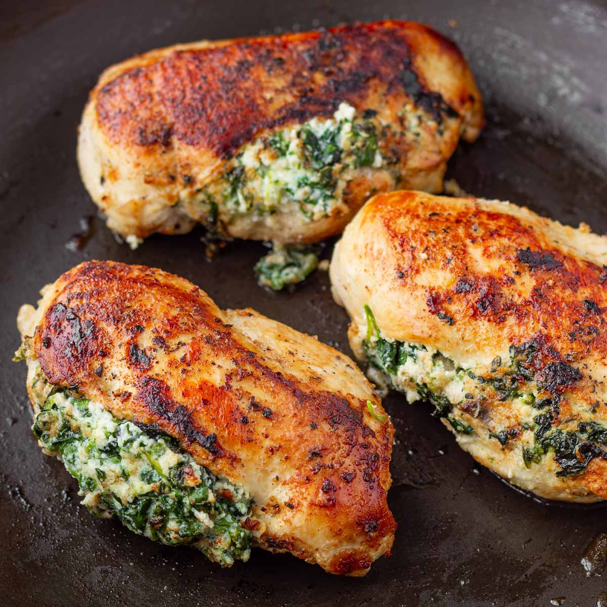 seared spinach and ricotta stuffed chicken breasts