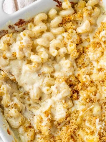 white cheddar mac and cheese in baking pan
