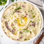 bowl of red skin mashed potatoes with fresh chives