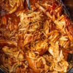 slow cooker bbq pulled chicken with fork