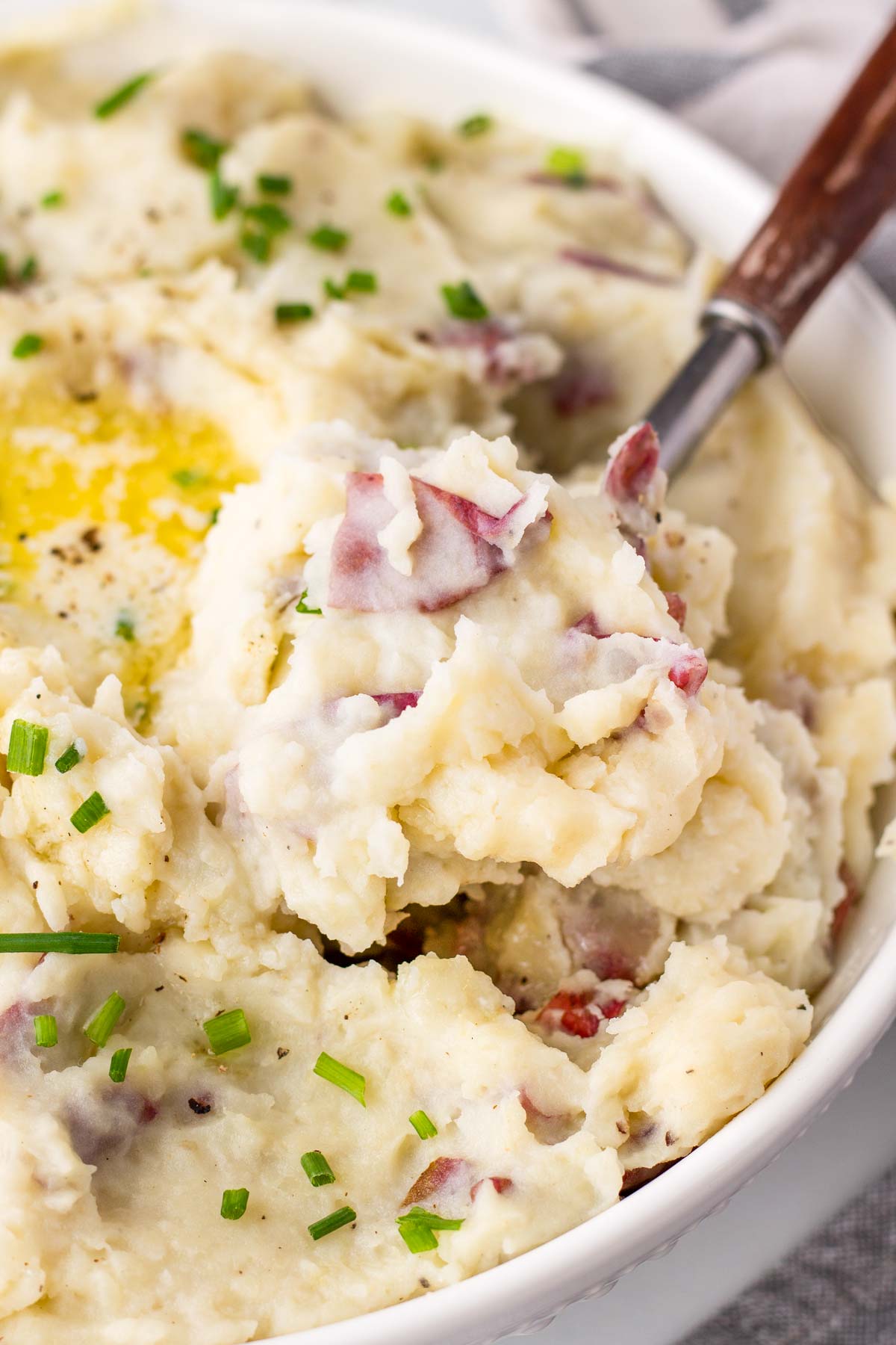 a spoonful of red skin mashed potatoes to show texture