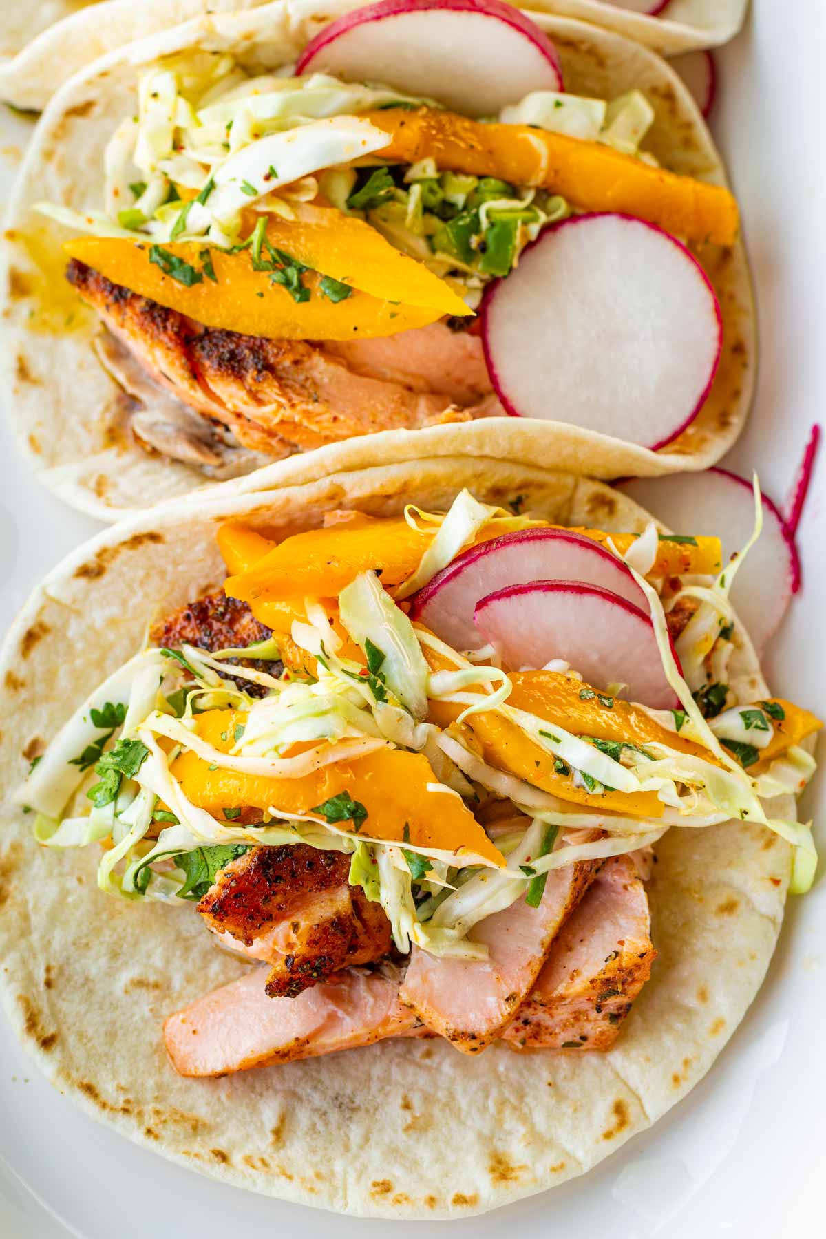 salmon tacos with mango coleslaw