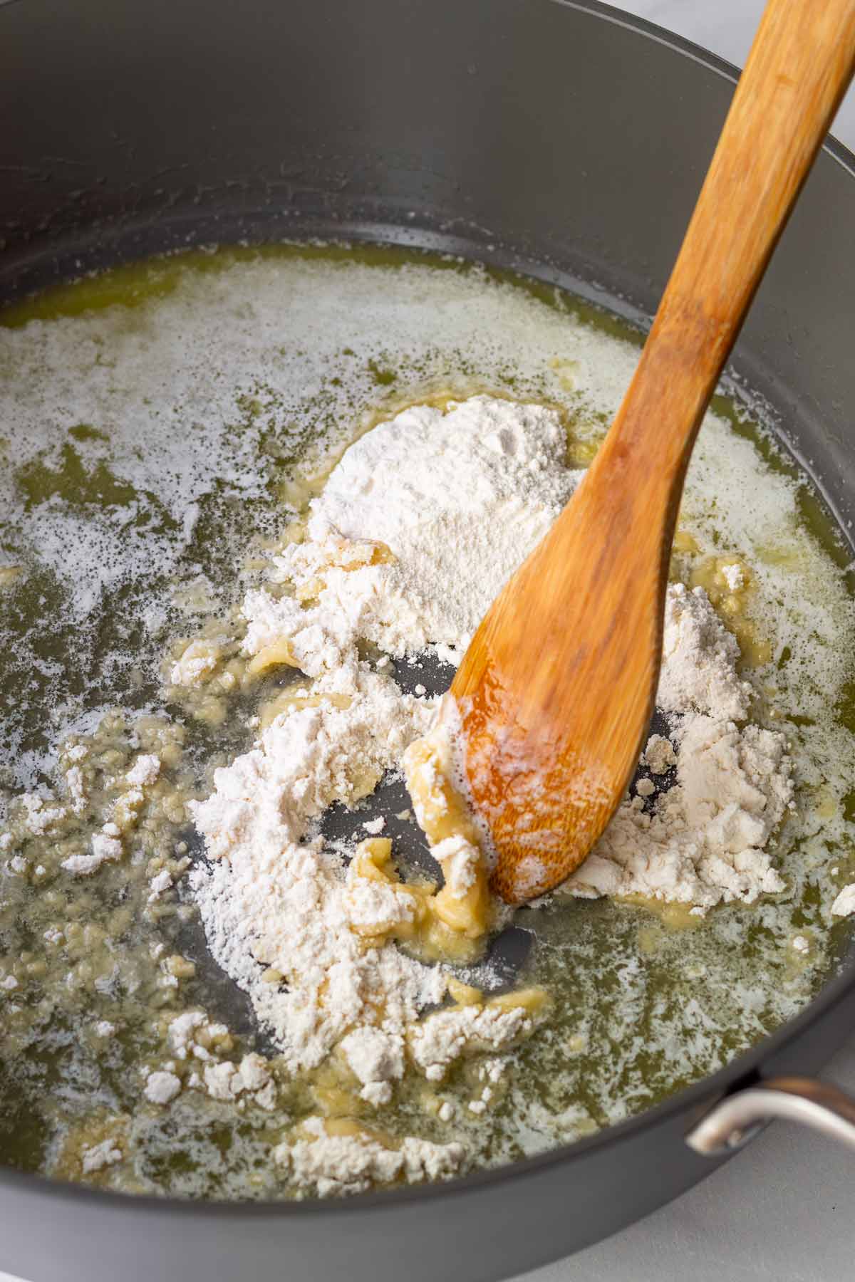 making the roux with flour and butter