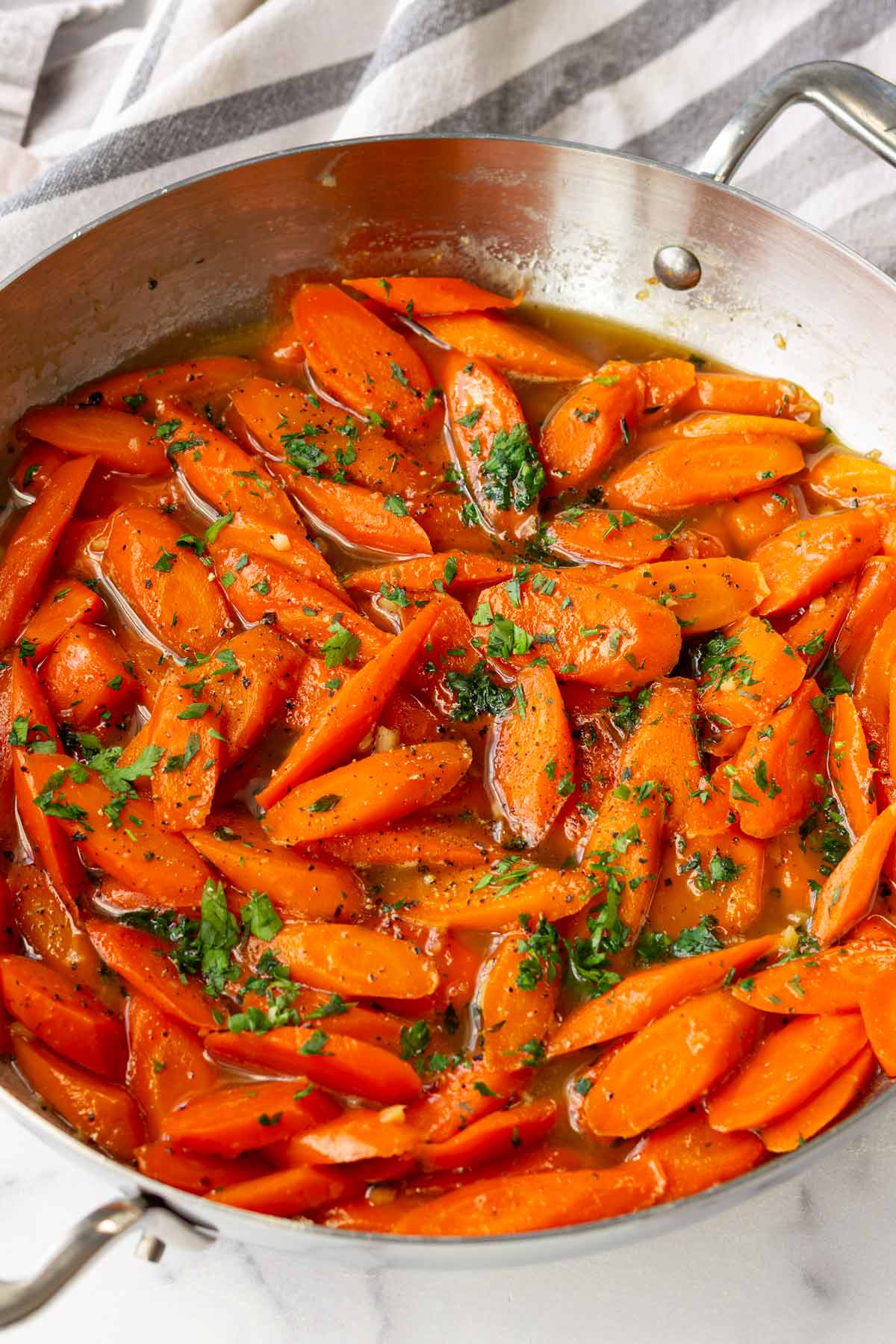 skillet with brown sugar glazed carrots