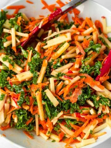 finished kale and apple slaw with creamy maple dressing