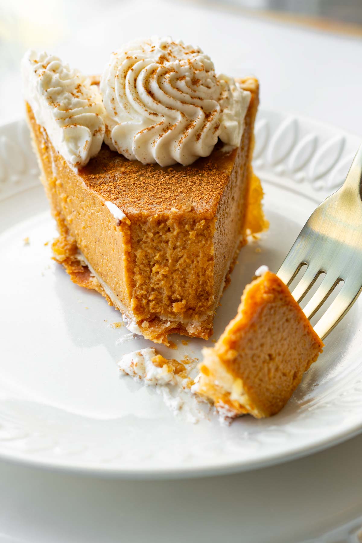 inside of a slice of pumpkin pie