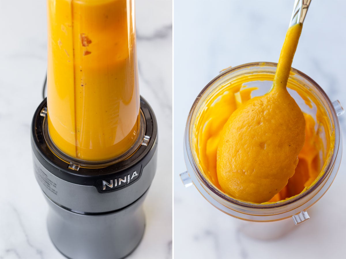 blending the butternut squash puree for the sauce