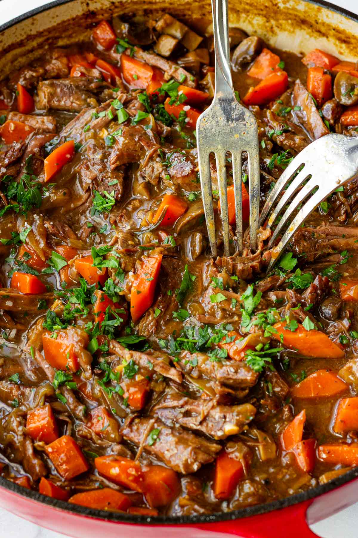 shredding beef pot pie filling